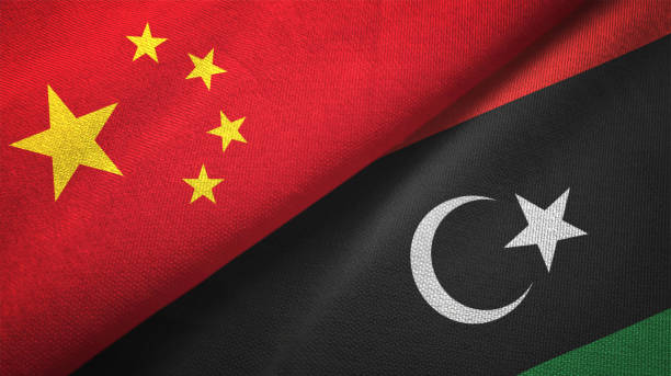istock Libya and China two flags together realations textile cloth fabric texture 1089917088