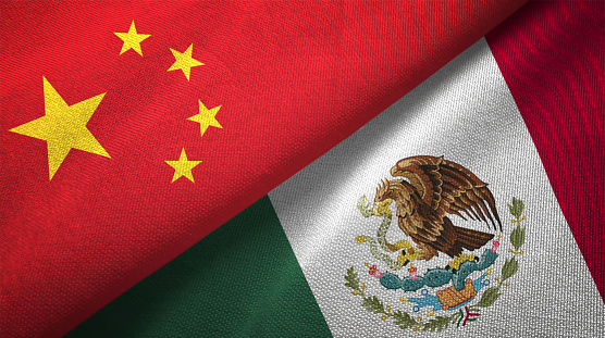 Mexico and China flag together realtions textile cloth fabric texture