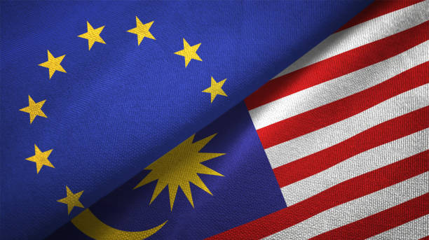 istock Malaysia and European Union two flags together realations textile cloth fabric texture 1089920574