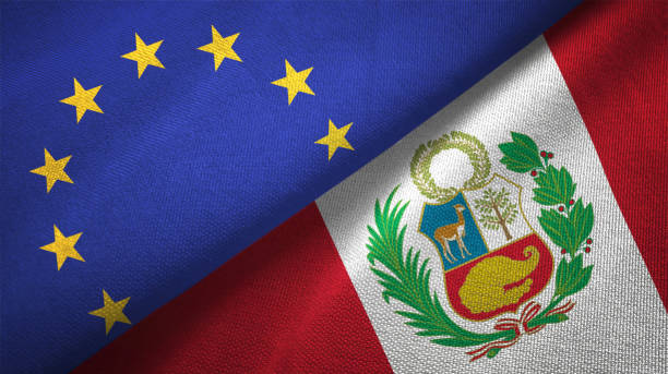 istock Peru and European Union two flags together realations textile cloth fabric texture 1089920682