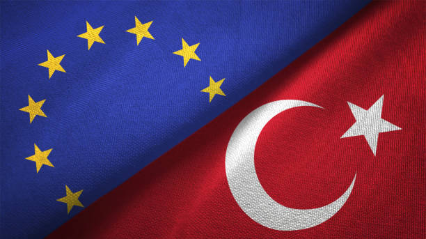 istock Turkey and European Union two flags together realations textile cloth fabric texture 1089921008