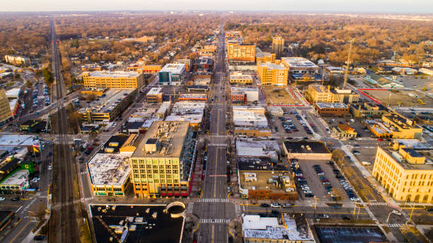 An aerial view of downtown Royal Oak, Michigan stock photo