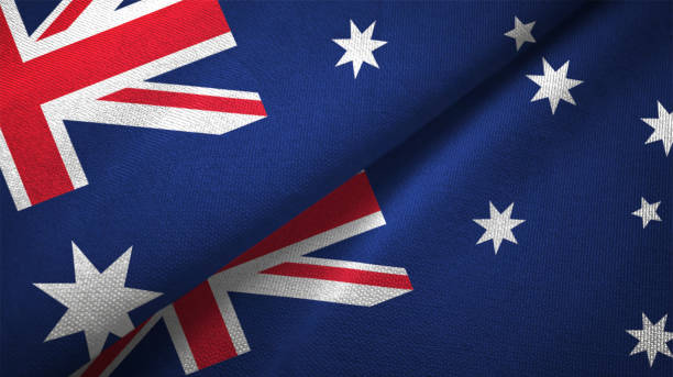 istock Australia two flags together realations textile cloth fabric texture 1089925838