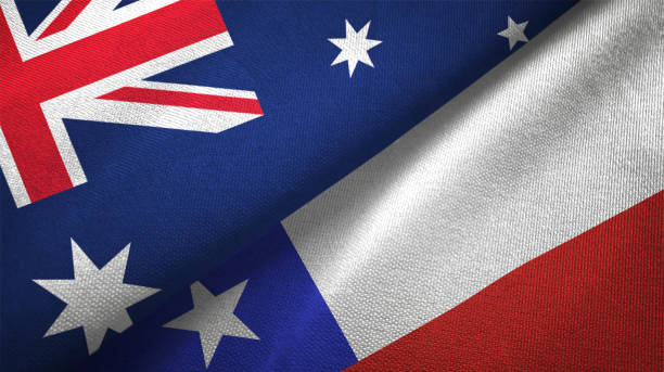 istock Chile and Australia two flags together realations textile cloth fabric texture 1089925962
