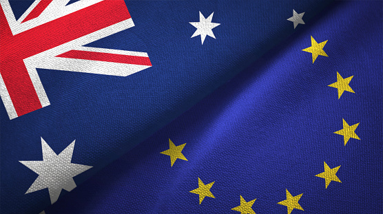 European Union and Australia flag together realtions textile cloth fabric texture