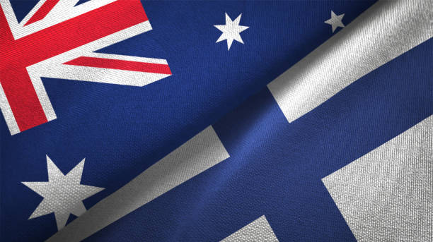 istock Finland and Australia two flags together realations textile cloth fabric texture 1089926090