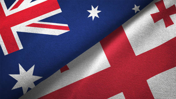 istock Georgia and Australia two flags together realations textile cloth fabric texture 1089926112