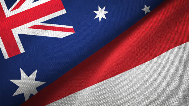 istock Indonesia and Australia two flags together realations textile cloth fabric texture 1089926196