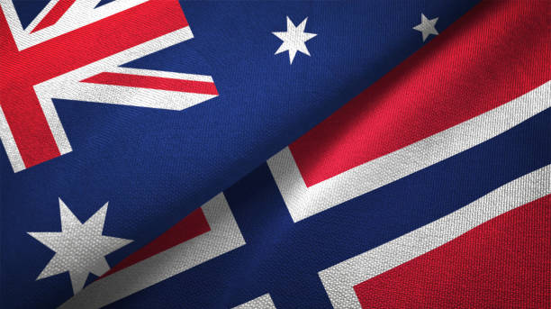 istock Norway and Australia two flags together realations textile cloth fabric texture 1089926538