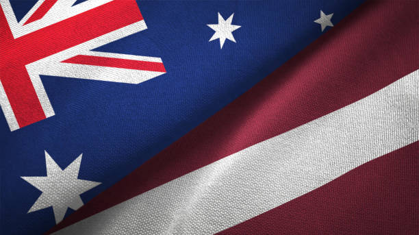 istock Latvia and Australia two flags together realations textile cloth fabric texture 1089926958