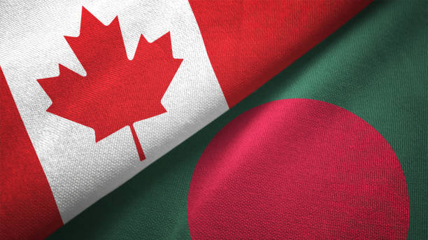 istock Bangladesh and Canada two flags together realations textile cloth fabric texture 1089929890