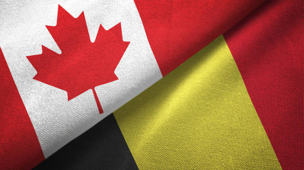 istock Belgium and Canada two flags together realations textile cloth fabric texture 1089929968