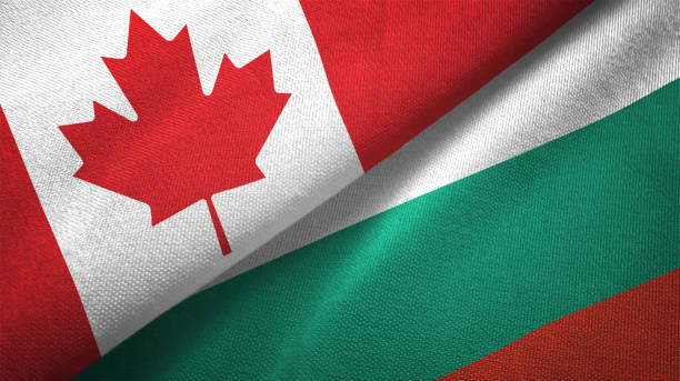 istock Bulgaria and Canada two flags together realations textile cloth fabric texture 1089929976