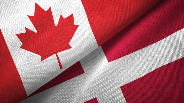 istock Denmark and Canada two flags together realations textile cloth fabric texture 1089930066