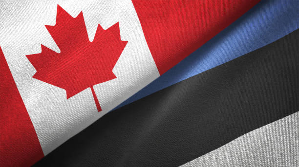 istock Estonia and Canada two flags together realations textile cloth fabric texture 1089930072