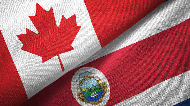 istock Costa Rica and Canada two flags together realations textile cloth fabric texture 1089930178
