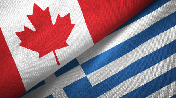 istock Greece and Canada two flags together realations textile cloth fabric texture 1089930200