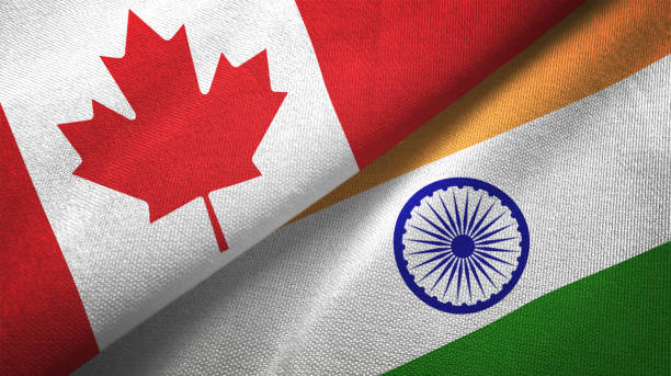 istock India and Canada two flags together realations textile cloth fabric texture 1089930284