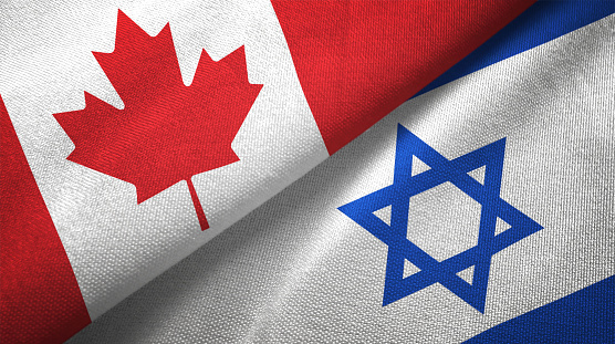 Israel y Canadá dos banderas juntos relaciones textil tela textura de la tela photo