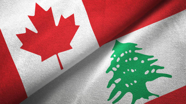 lebanon and canada two flags together realations textile cloth fabric texture - lebanese flag imagens e fotografias de stock