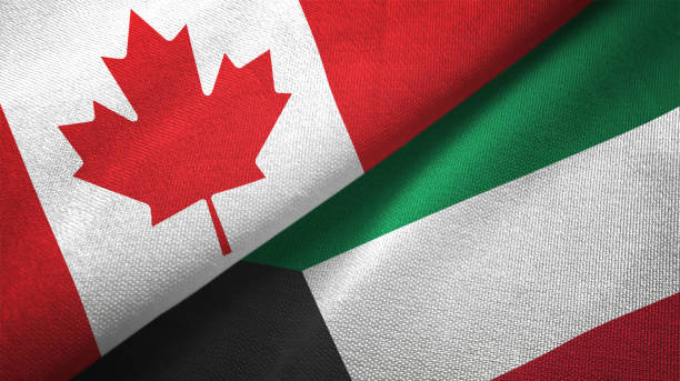 istock Kuwait and Canada two flags together realations textile cloth fabric texture 1089930630
