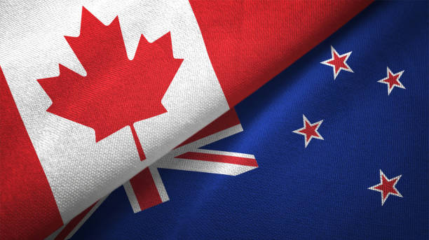 istock New Zealand and Canada two flags together realations textile cloth fabric texture 1089930674