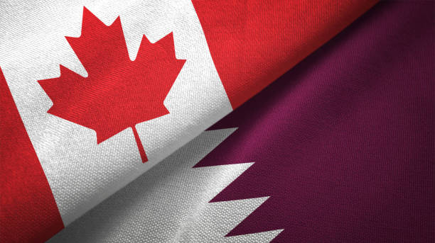 istock Qatar and Canada two flags together realations textile cloth fabric texture 1089930728