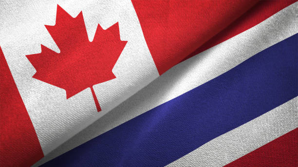 istock Thailand and Canada two flags together realations textile cloth fabric texture 1089931026