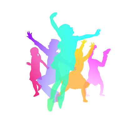 Silhouette icon of children jumping with joy