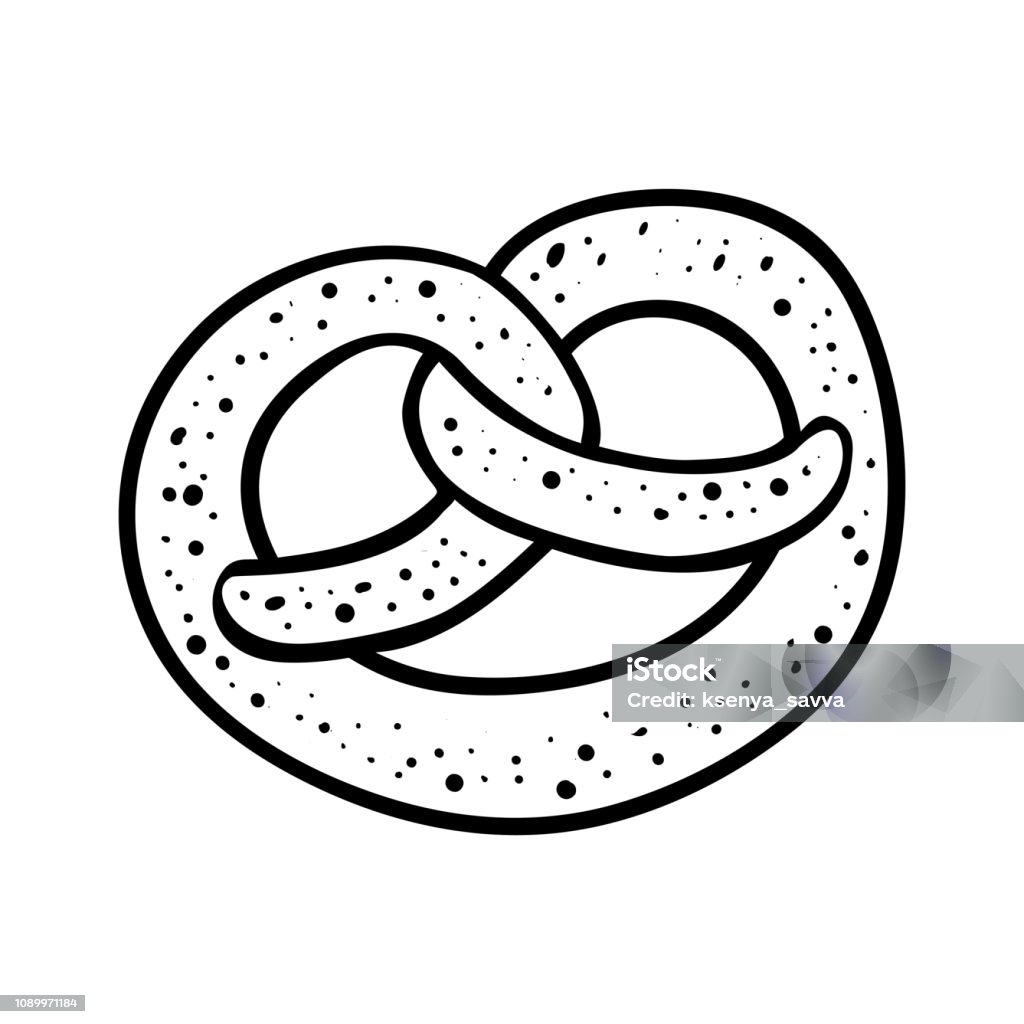 Coloring book, Pretzel Coloring book for children, Pretzel Baked Pastry Item stock vector