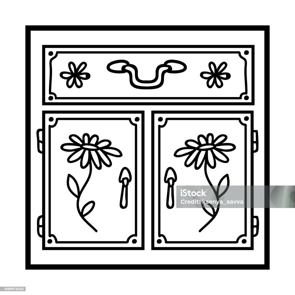 Coloring book, Kitchen Cabinet Coloring book for children, Kitchen Cabinet Black Color stock vector
