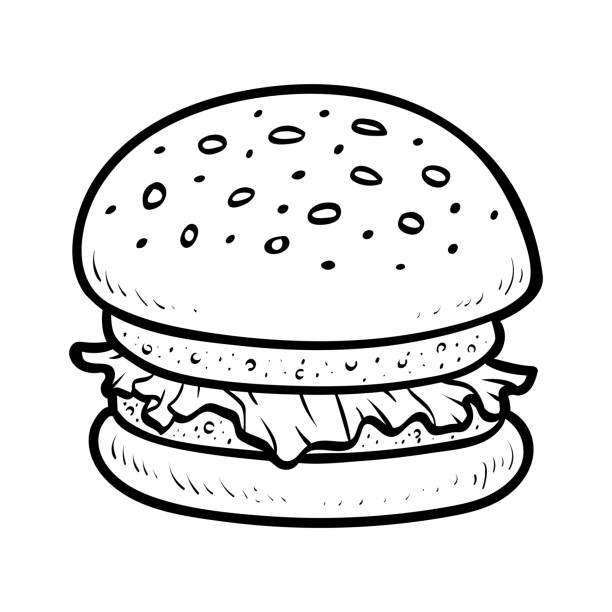 bildbanksillustrationer, clip art samt tecknat material och ikoner med målarbok, burger - cafe buns eating