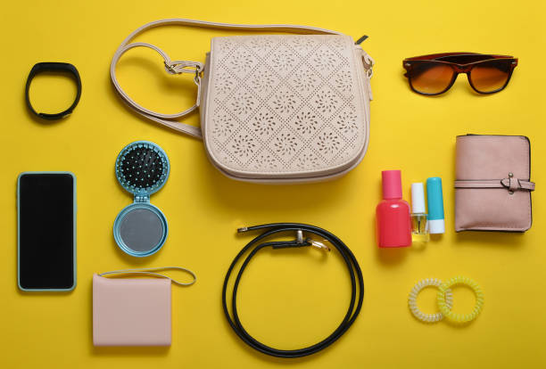 istock Woman's fashionable accessories and gadgets, top view, flat lay. 1089974978