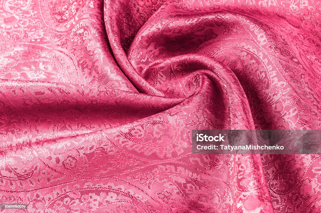 Background texture, pattern. Red Paisley Silk indian fabric - achat tissu paisley. Soft, smooth, non-stretch, non-sheer. Backgrounds Stock Photo
