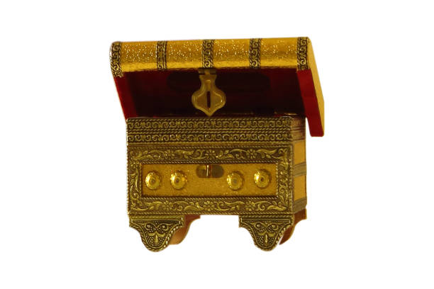 istock Old gold plated box isolated on white background. clipping path. 1089981934