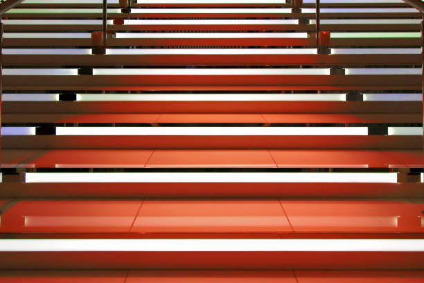 The staircase lit up in red