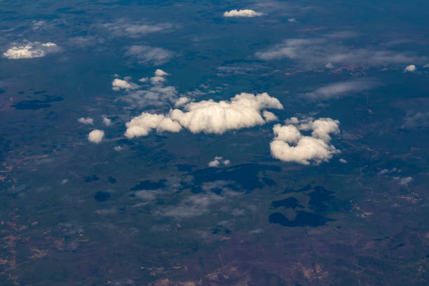 Flying over arid and dry land. State of Ceará, Brazil South America.