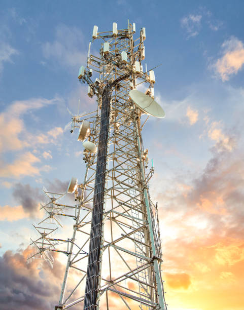 Cell Tower: Cellular communications tower for mobile phone and video data transmission