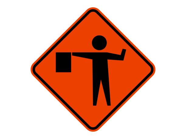 flagger の孤立した道路標識はオレンジ色の丸い四角い板フラット ベクター デザインの先 - left handed点のイラスト素材／クリップアート素材／マンガ素材／アイコン素材