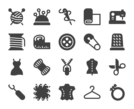 Sewing and Needlework Icons Vector EPS File.
