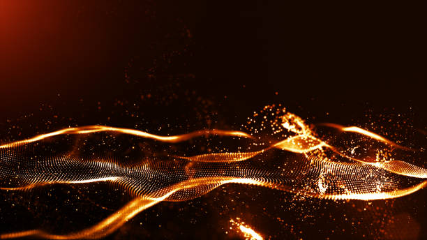 istock Abstract gold color digital particles wave with dust and light background 1090010390