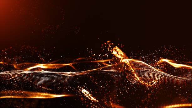 istock Abstract gold color digital particles wave with dust and light background 1090010402