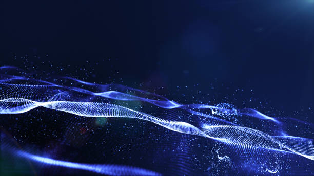 istock Abstract blue color digital particles wave with dust and light background 1090010464