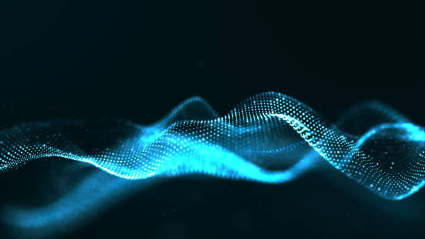 istock Abstract blue color digital particles wave with dust and light background 1090011358