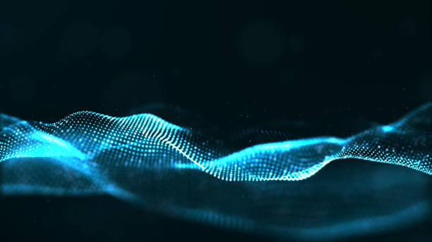istock Abstract blue color digital particles wave with dust and light background 1090011366