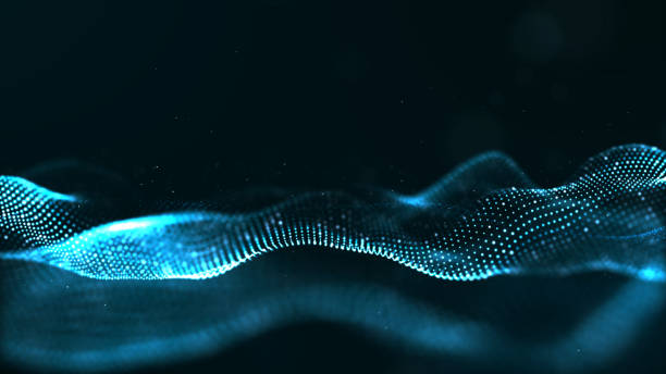 istock Abstract blue color digital particles wave with dust and light background 1090011372