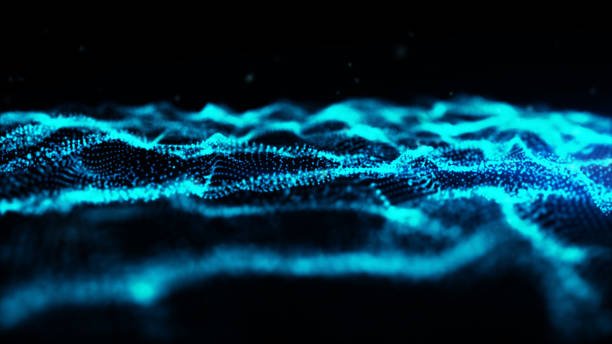 istock Abstract blue color digital particles wave with dust and light background 1090011432