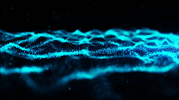 istock Abstract blue color digital particles wave with dust and light background 1090011644