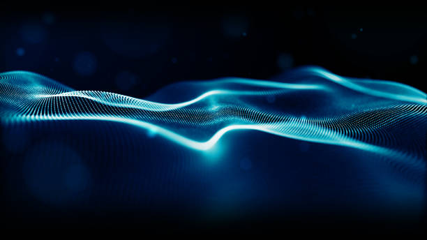istock Abstract blue color digital particles wave with dust and light background 1090012446