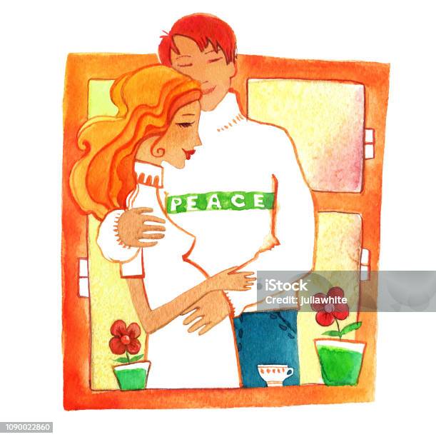 Man And Pregnant Woman On The Windows Stock Illustration - Download Image Now - Abdomen, Adult, Adults Only